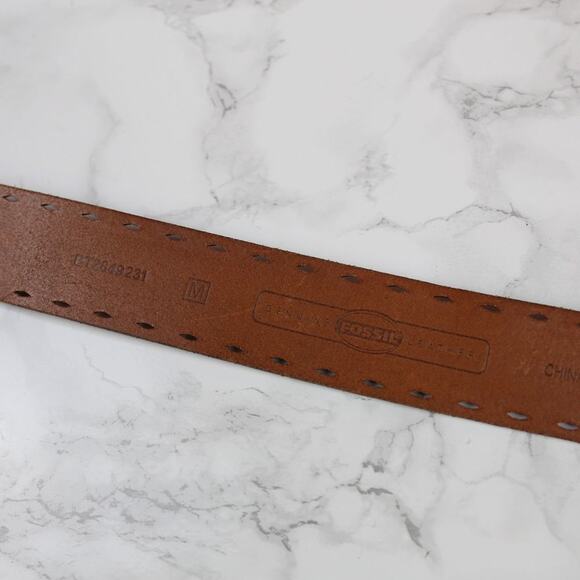 Fossil Brown Leather Belt Boho Victorian Metal Buckle Pink Rhinestone Medium - Picture 8 of 8